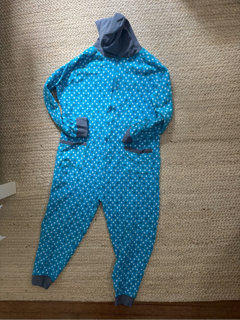 Women’s Blue Polka Dot Hooded Onesie